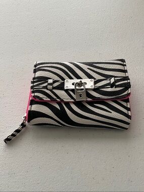 Claire's Zebra-Print Wallet with Pink Trim and Silver Lock
